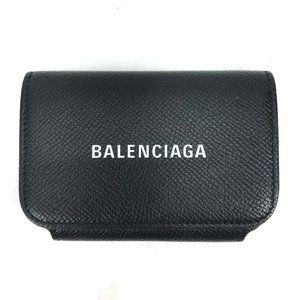 BALENCIAGA 594225 Wallet Logo Business Card Holder Pass Case Leather Women's ...